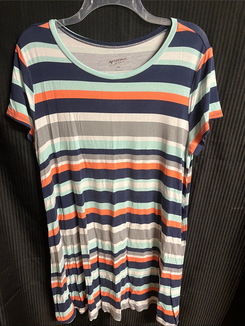 Arizona Jean Company Navy, Mint & Coral Striped Short Sleeve Tee dress